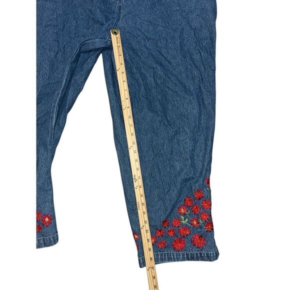 NEW WITH TAGS WOMEN DENIM & CO Y2K Embroidered floral details Denim Overalls Dun - Picture 13 of 13
